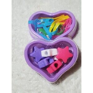 2 pc Heart Shape Plastic Cute Purple Beads Rubber Bands Set